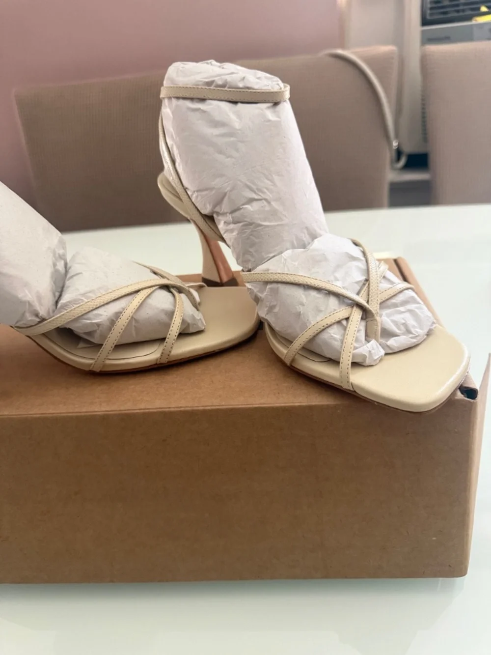 Reformation Gen Leather Sandals - Almond Snake - Size 8
